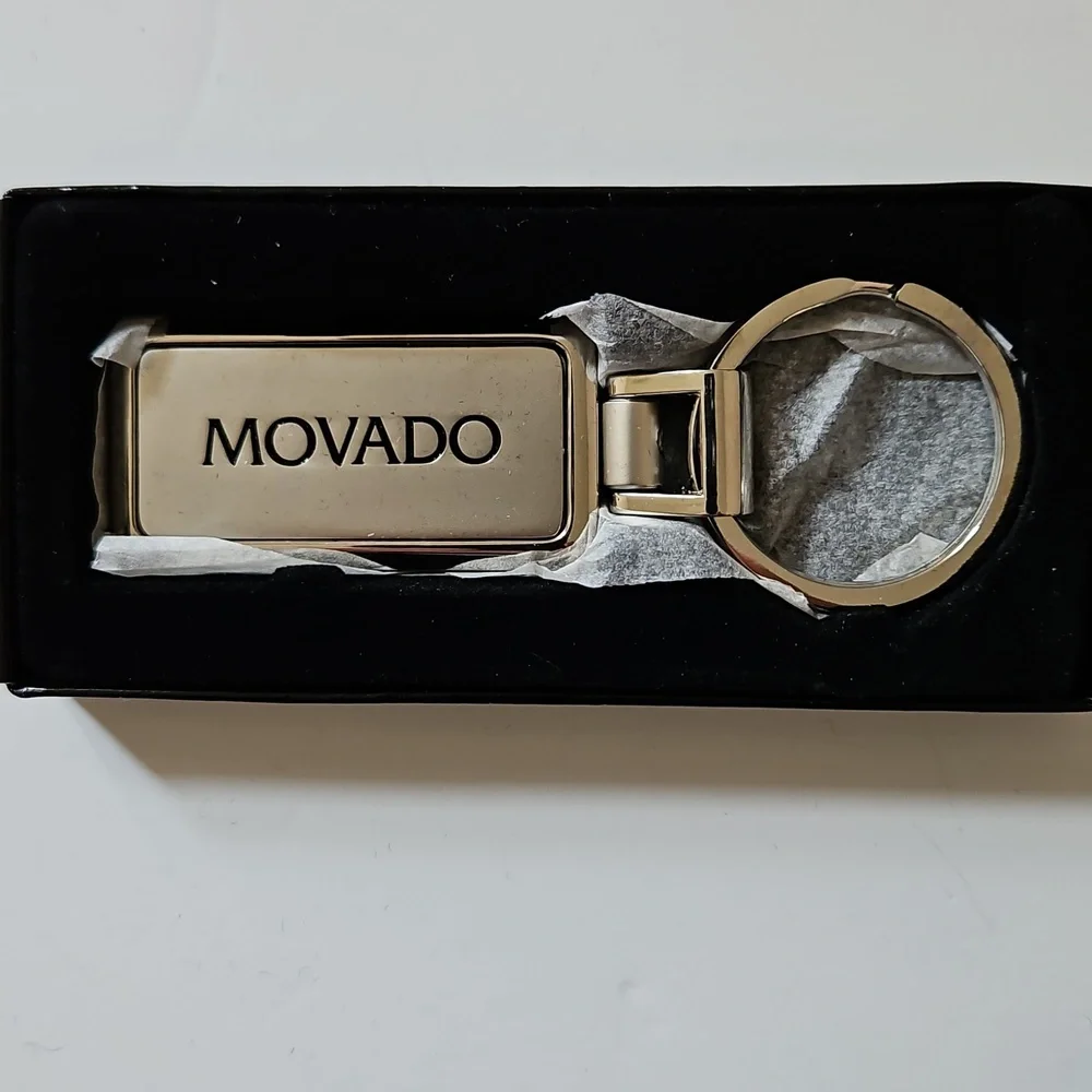 Movado Brand Keychain NEW In Box Silvertone